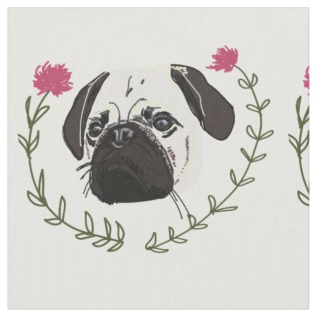 Mops Gesicht, Hundekunst Stoff (Nahaufnahme)