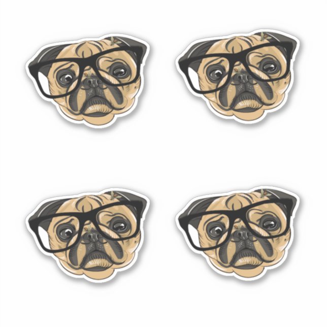 Mops-Gesicht mit Brillen Vinyl Stickers Aufkleber (Vorderseite)