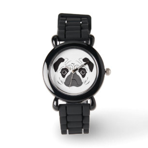Mops-Gesicht-Silhouette Armbanduhr