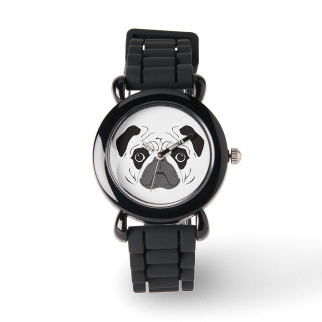 Mops-Gesicht-Silhouette Armbanduhr (Vorderseite)