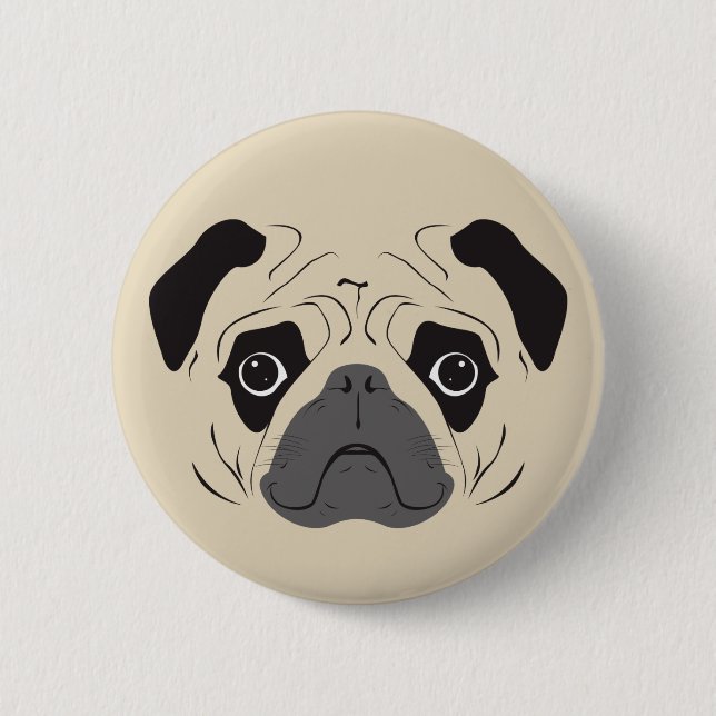 Mops-Gesicht-Silhouette Button (Vorderseite)