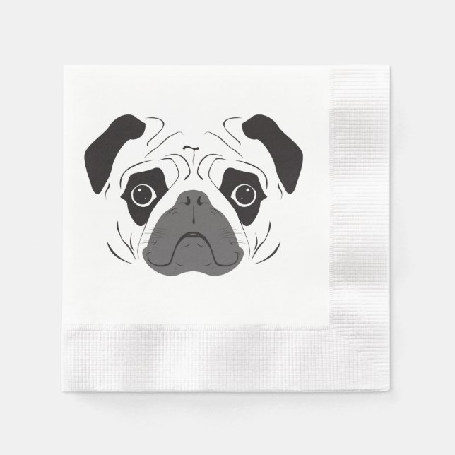 Mops-Gesicht-Silhouette Serviette (Vorderseite)