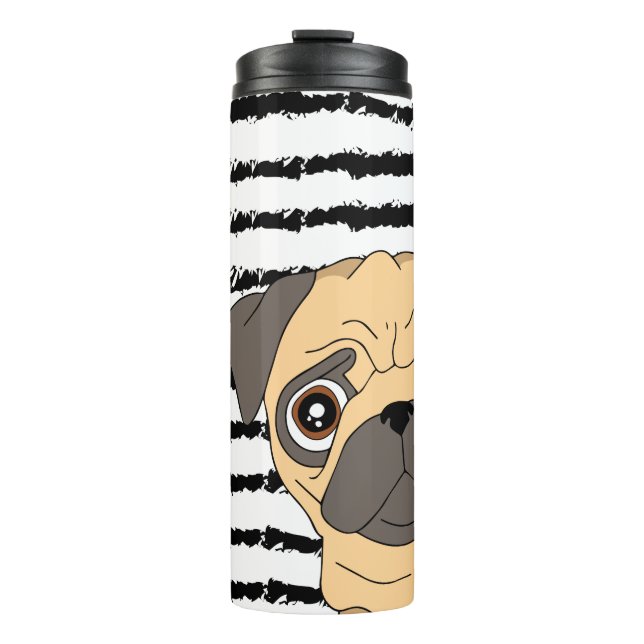 Mops gestreift Schwarz-weiß Thermosbecher (Vorderseite)
