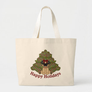 Mops Girl and Tree Holiday Jumbo Stoffbeutel