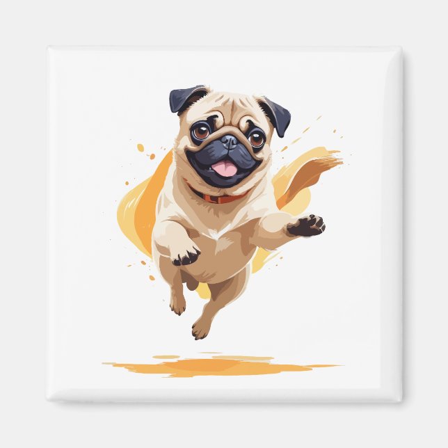 Mops glücklich Spielspass Springen in die Luft frö Magnet (Vorne)