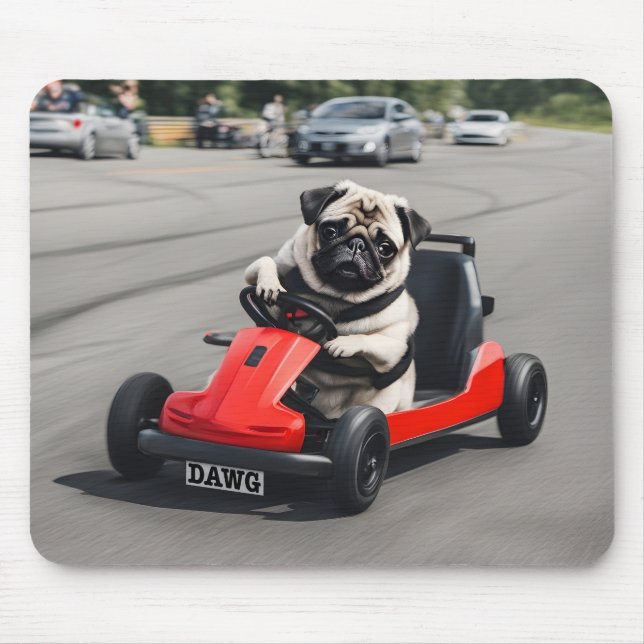 Mops-Go-Kart-Rennen Mousepad (Vorne)