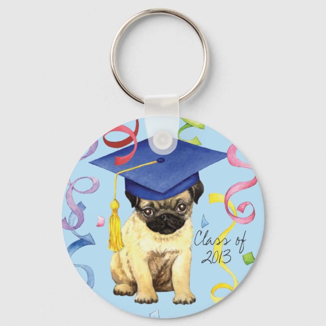 Mops Graduate Schlüsselanhänger (Vorderseite)