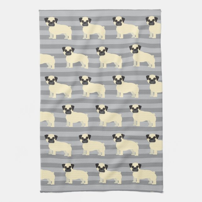 Mops Grau Lined Geschirrtuch (Vertikal)