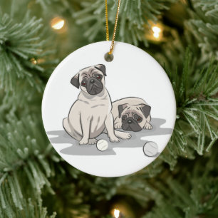 Mops-Gruppen-Cartoon Keramik Ornament