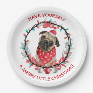 Mops haben sich ein fröhliches kleines Weihnachts Pappteller