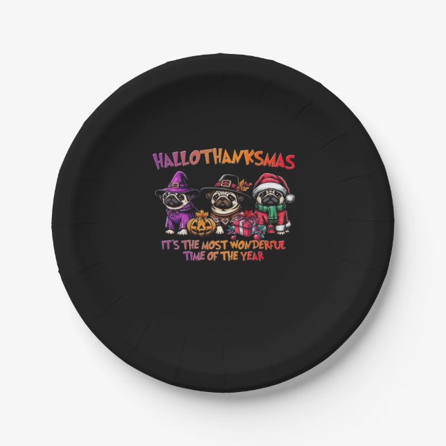 Mops Halloween Erntedank Weihnachts-Klassik T-Shi Pappteller (Vorderseite)