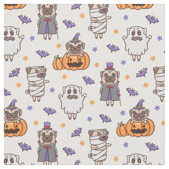 Mops Halloween Fabric Stoff (Nahaufnahme)