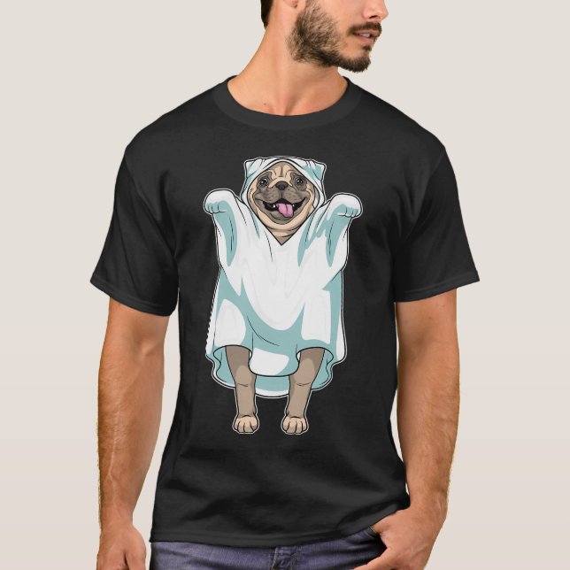 Mops Halloween Geist T-Shirt (Vorderseite)