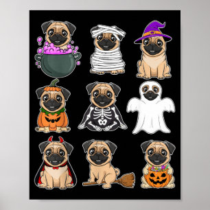 Mops-Halloween-Kostüm Gruseliger Geist Kürbis Mops Poster