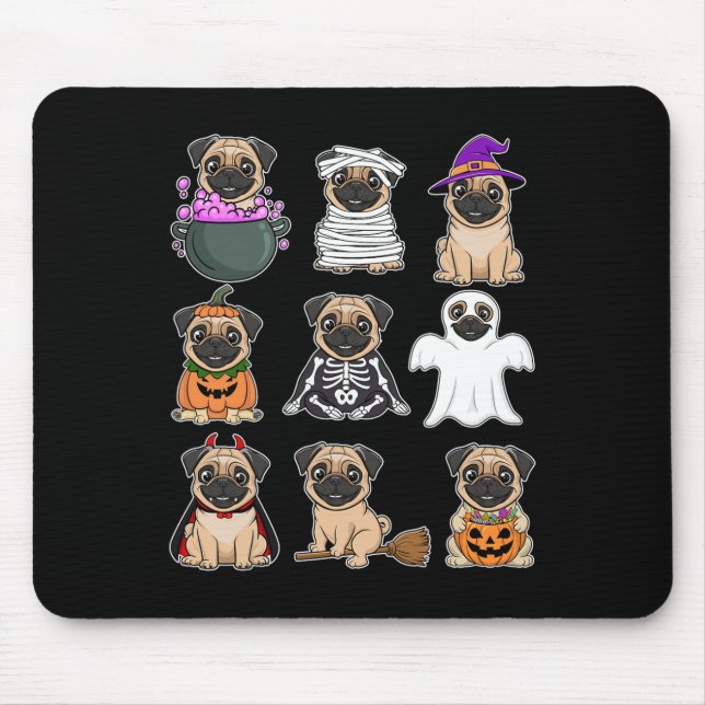 Mops Halloween Kostüm Spooky Ghost Pumpkin Mops Ha Mousepad (Vorne)