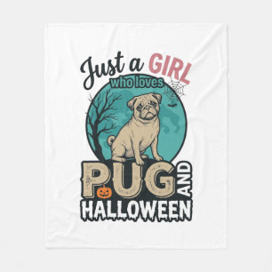 Mops Halloween Mädchen Vintage Vektor Design (2)_1 Fleecedecke