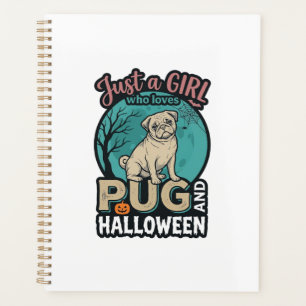 Mops-Halloween-Mädchen Vintage-Vektordesign_1 Planer