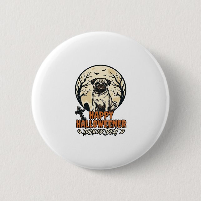 Mops Halloween-Süßigkeiten oder Saures Vintage-Eng Button (Vorderseite)