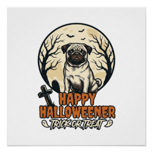 Mops Halloween-Süßigkeiten oder Saures Vintage-Eng Poster