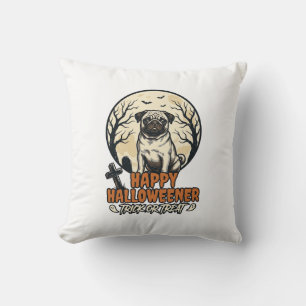 Mops Halloween-Süßigkeiten oder Saures Vintage-Gra Kissen