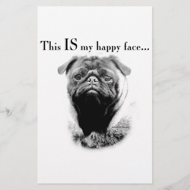 Mops Happy Face Briefpapier (Vorderseite)