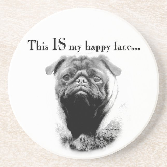 Mops Happy Face Getränkeuntersetzer (Vorne)