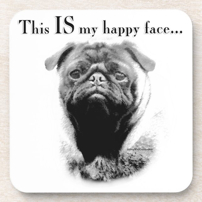Mops Happy Face Untersetzer (Vorderseite)