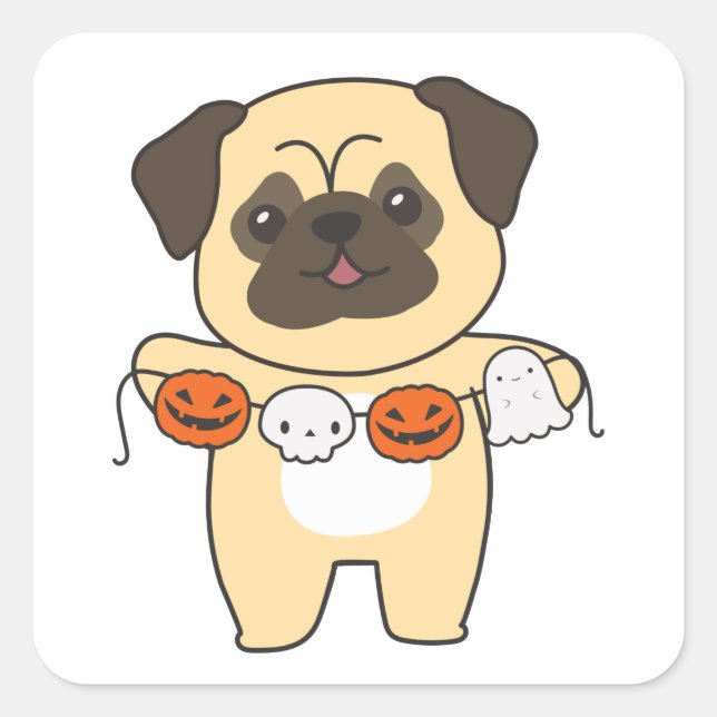 Mops Happy Halloween Hund Kostüm Square Sticker (Vorderseite)