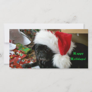 Mops Happy Holidays Foto Grußkarte Feiertagskarte