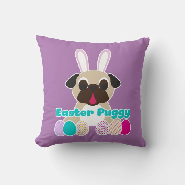 Mops-Häschen-Flieder-Kissen Ostern Puggy Kissen (Vorderseite)