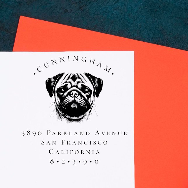 Mops Haustier Hund Familienname und Rücksendeadres Gummistempel (Von Creator hochgeladen)