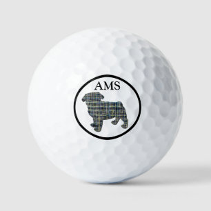 Mops Haustier Hund Silhouette Gelb & Blau Gitter Golfball