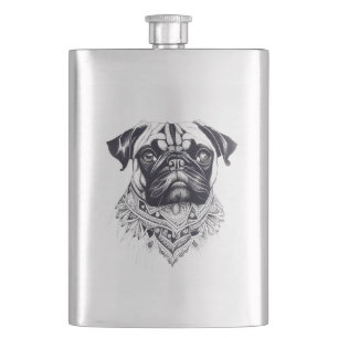 Mops Haustiere Tiere Art Illustration Kunst, Dicht Flachmann