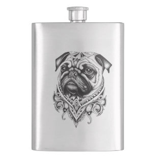 Mops Haustiere Tiere Art Illustration Kunst, Dicht Flachmann