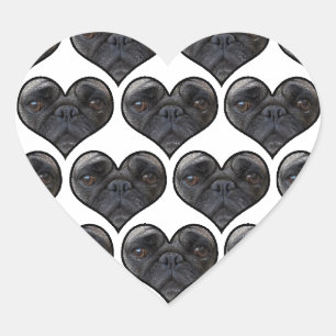 Mops Hearts Herz-Aufkleber