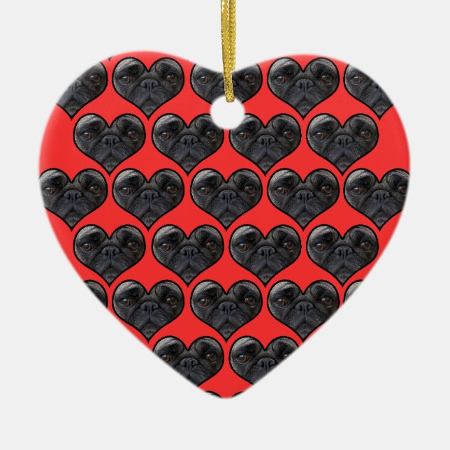 Mops Hearts Keramik Ornament (Vorne)