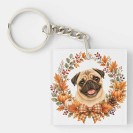 Mops Herbstkranz Schlüsselanhänger