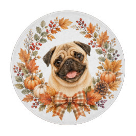 Mops Herbstkranz Schneidebrett