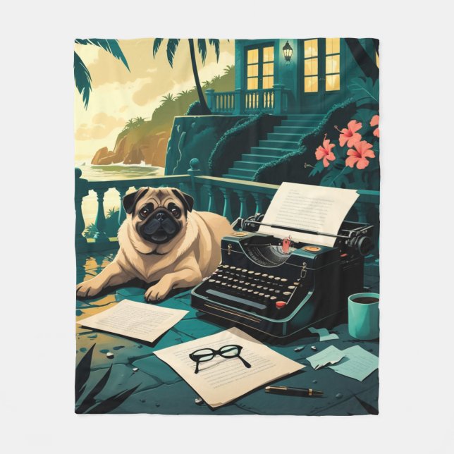 Mops-Herrchen vintage  Fleecedecke (Vorderseite)