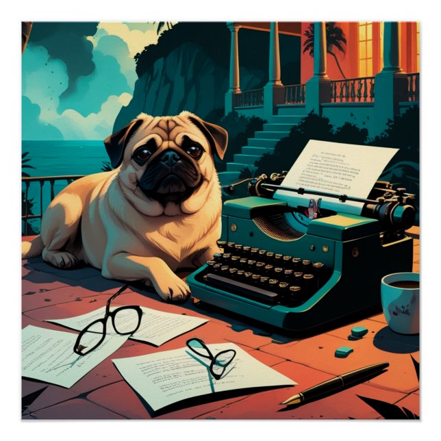 Mops-Herrchen vintage  Poster (Vorderseite)