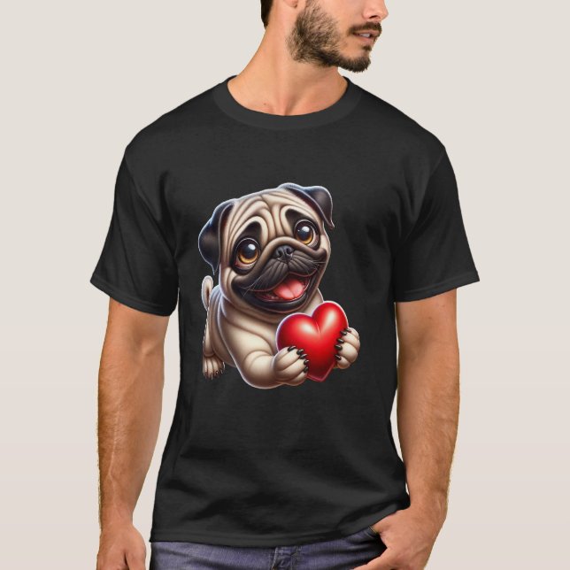 Mops Herz Ich liebe Mops T-Shirt (Vorderseite)