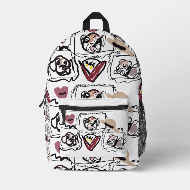 Mops-Herzen  Bedruckter Rucksack (Vorderseite)
