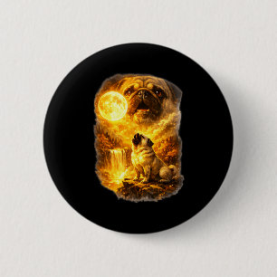 Mops heult zum Mond epischer Wald Fantasy Button