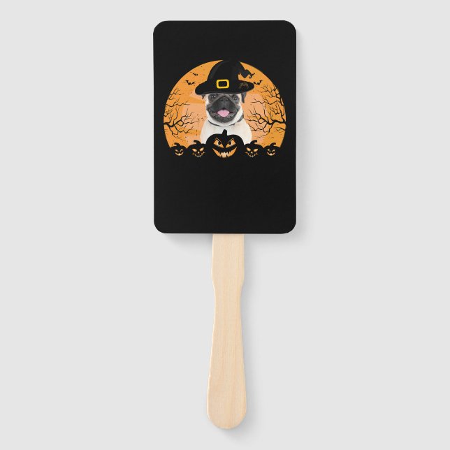 Mops Hexenhut Jack-o-Lantern Hunde Halloween T-Shi Fächer (Vorderseite)
