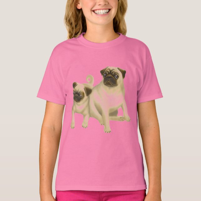 Mops Hogs Girls Baby Doll T - Shirt (Vorderseite)