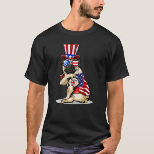 Mops Hund 4. Juli US-Flagge Brille Patriotischer H T-Shirt