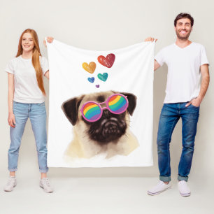 Mops Hund am Herztag Valentinstag Fleecedecke