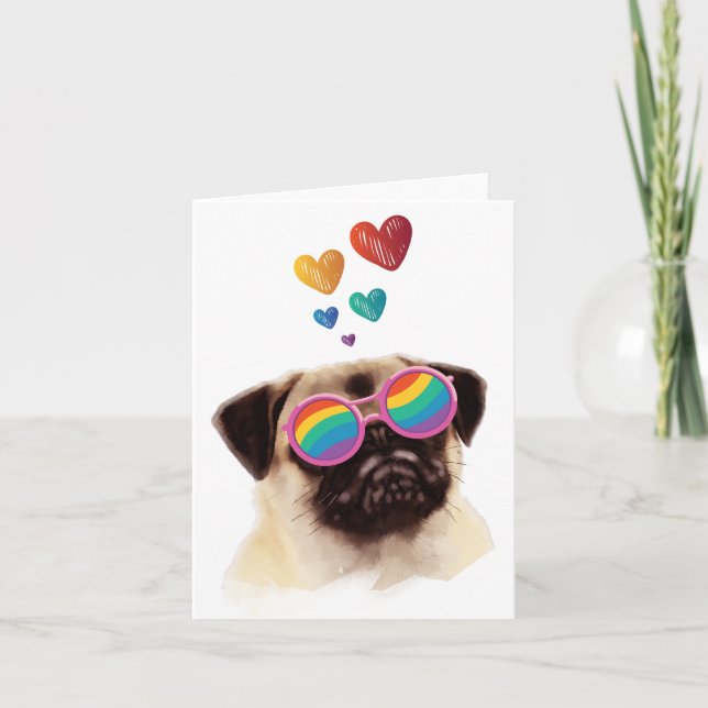 Mops Hund am Herztag Valentinstag Karte (Vorderseite)