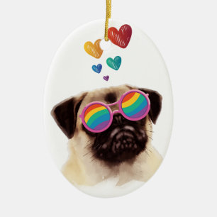 Mops Hund am Herztag Valentinstag Keramik Ornament