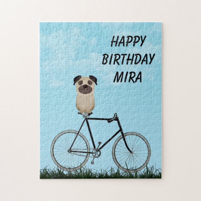 Mops Hund am Vintagen Bike Geburtstag (Vertikal)